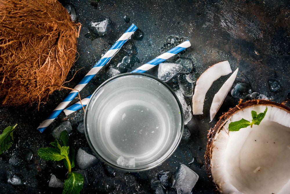 Fresh coconut water in a glass